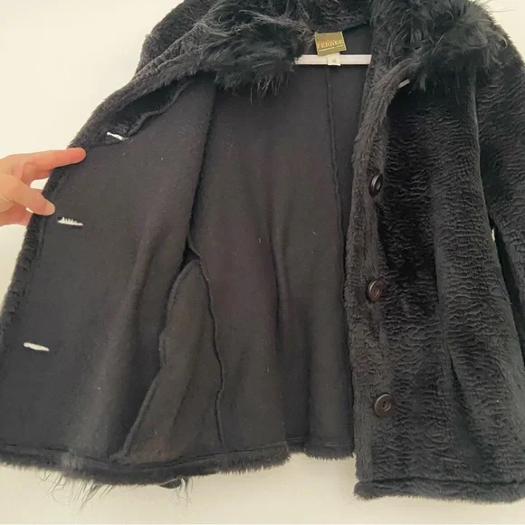 Vtg Maralyce Ferree Coat Women's Medium Faux Fur Black Boho Fairy Grunge Goth - Picture 7 of 13